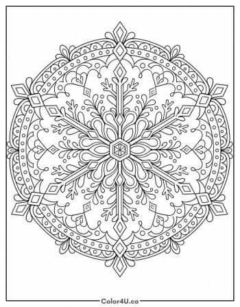 Intricate Snowflake Mandala coloring page