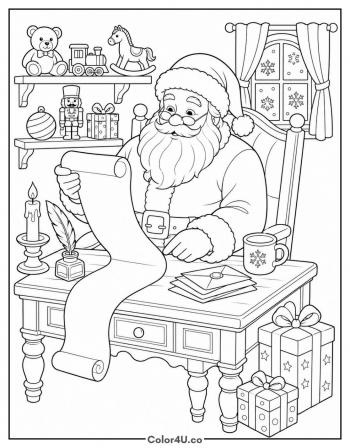 Santa Reading His List coloring page