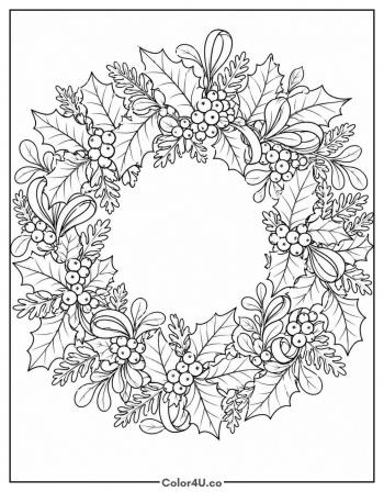 Holly and Berry Border Wreath coloring page