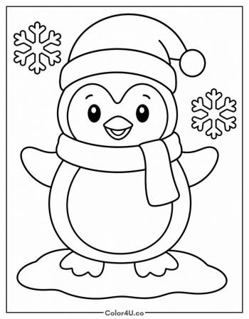 Penguin in a Santa Hat coloring page