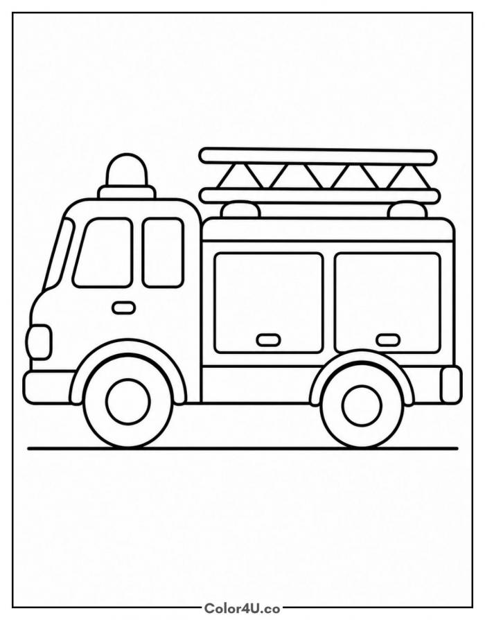 Cartoon fire truck with a roof ladder, easy PAW Patrol coloring page, free printable
