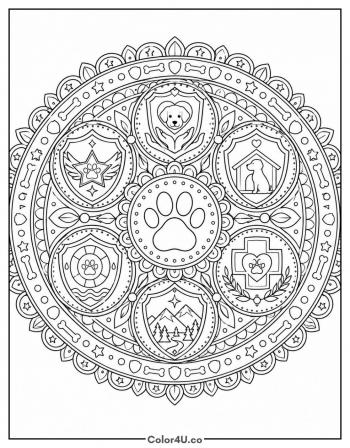 Pup Badge Mandala coloring page