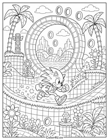 Green Hill Zone Scene coloring page
