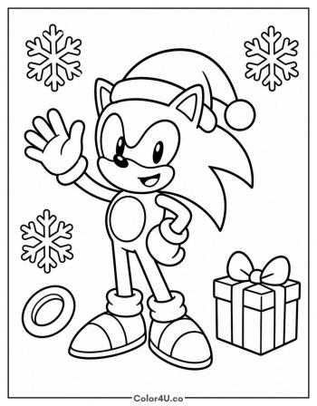 Sonic in a Santa Hat coloring page