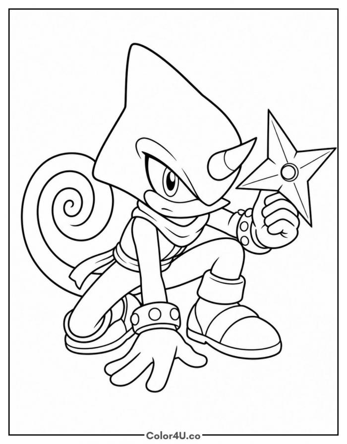 Espio the Chameleon holding a shuriken, medium Sonic coloring page, free printable