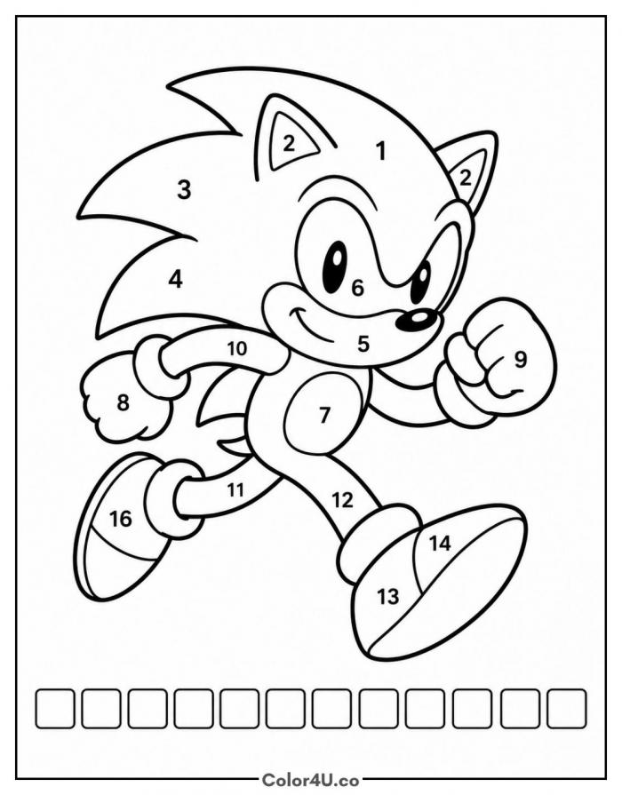 Sonic color-by-number activity page, medium Sonic coloring page, free printable