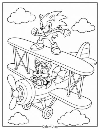 Sonic and Tails in the Tornado coloring page