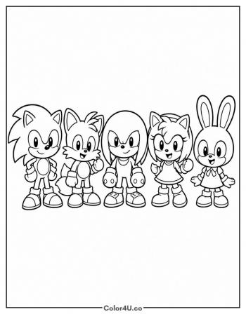 Chibi Sonic and Friends coloring page