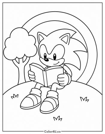 Sonic Reading on a Hill coloring page
