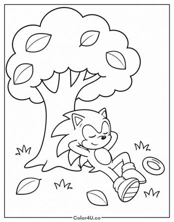 Sonic Sleeping Under a Tree coloring page