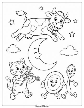 The Cow Jumped Over the Moon coloring page