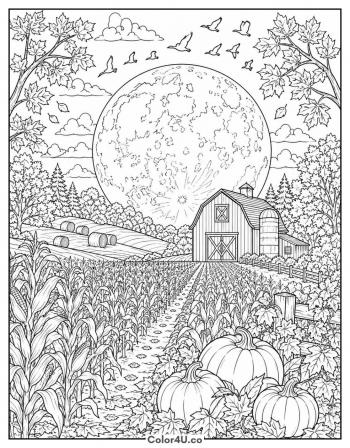Harvest Moon Over the Fields coloring page