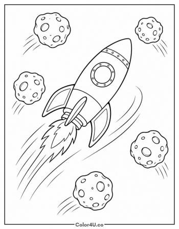 Rocket Dodging Asteroids coloring page