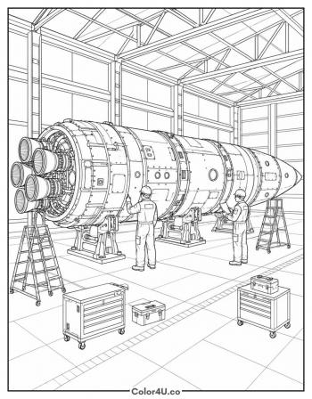 Rocket in the Hangar coloring page