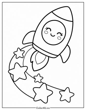 Kawaii Rocket with a Smile coloring page