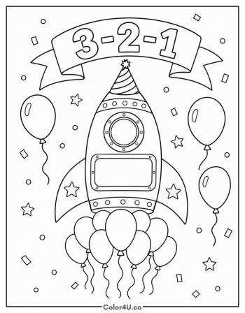 Rocket Birthday Countdown coloring page