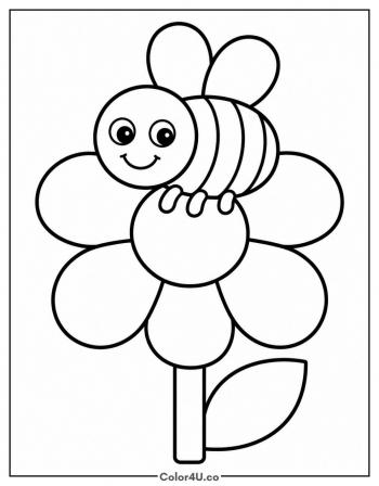Simple Bee on a Daisy coloring page