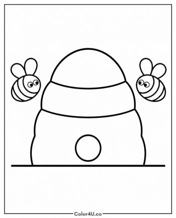 Simple Beehive with Two Bees coloring page