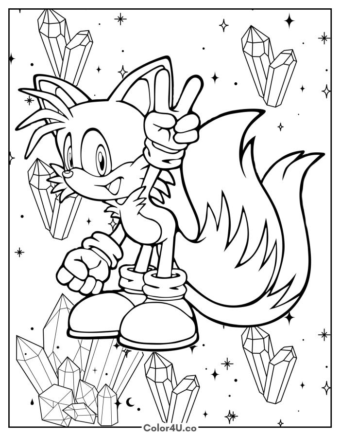 Tails and the Chaos Emeralds Coloring Page