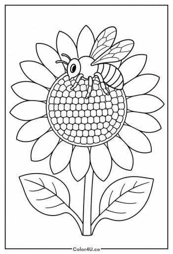 Honey Bee on a Sunflower coloring page