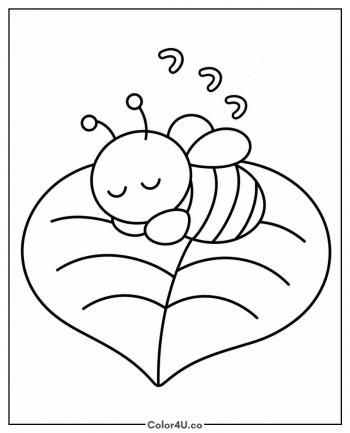 Bee Sleeping on a Leaf coloring page