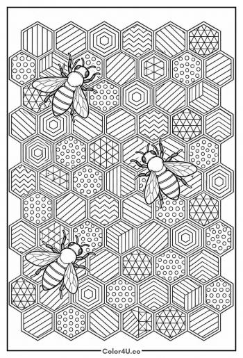 Honeycomb Pattern with Bees coloring page