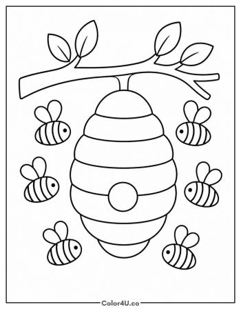 Bee Swarm Around a Tree Hive coloring page