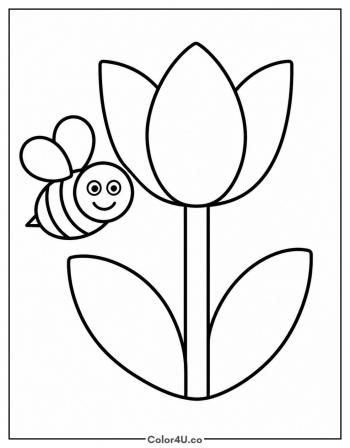 Bee and a Single Tulip coloring page
