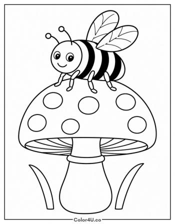 Bumblebee on a Mushroom coloring page