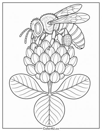 Bee Gathering Pollen on Clover coloring page