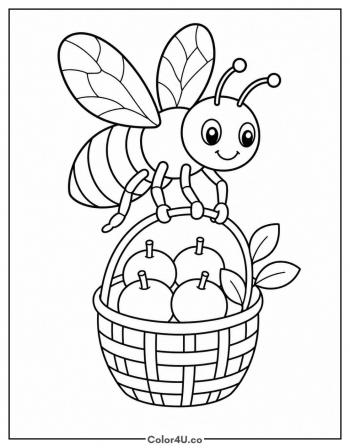 Bee with a Basket of Berries coloring page