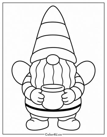 Bee Gnome with a Honey Pot coloring page