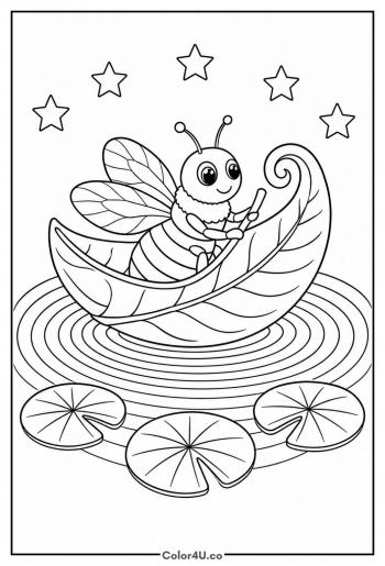 Bee Sailing a Leaf Boat coloring page