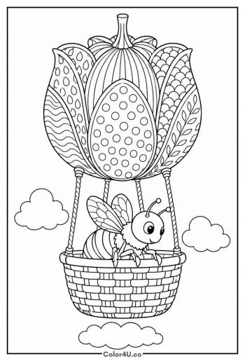 Bee in a Tulip Hot Air Balloon coloring page