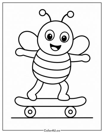 Bee Riding a Skateboard coloring page