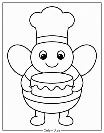 Bee Chef with a Honey Cake coloring page