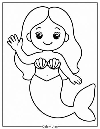 Happy Mermaid Waving coloring page