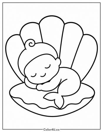 Baby Mermaid in a Seashell coloring page