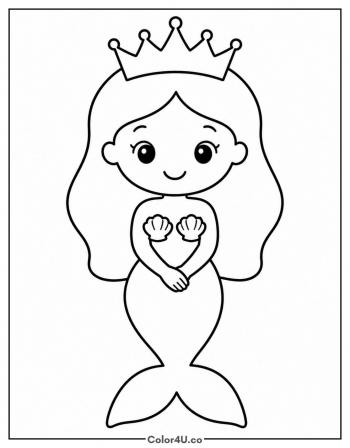 Mermaid Princess with a Crown coloring page