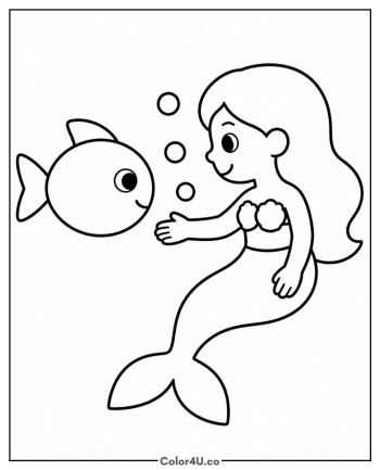 Mermaid and a Friendly Fish coloring page