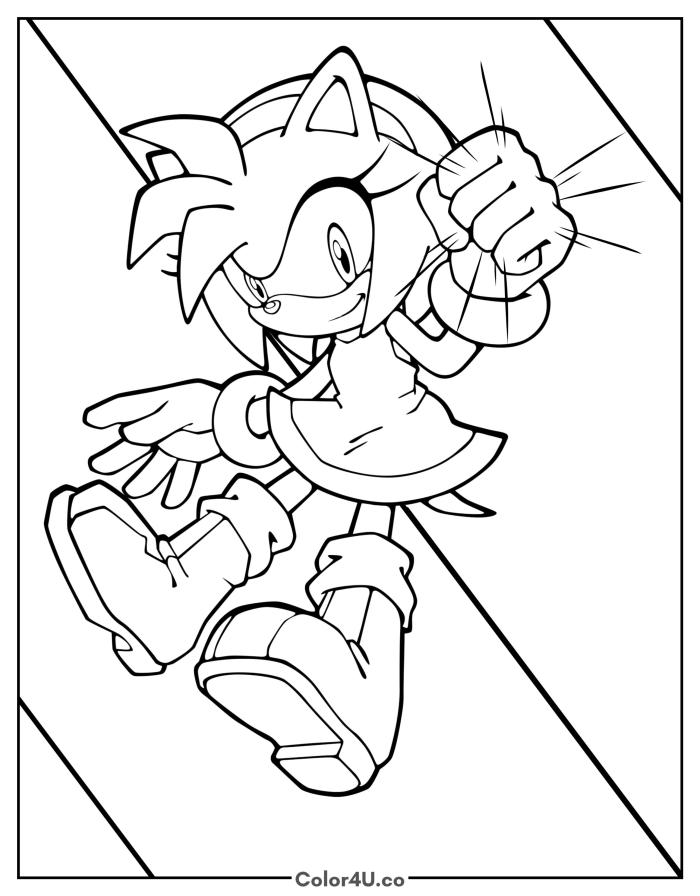 Amy Rose in Battle Coloring Page