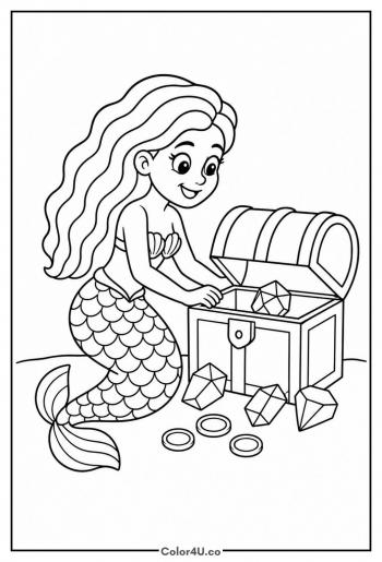 Mermaid Opening a Treasure Chest coloring page