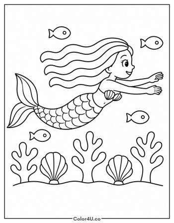 Mermaid in a Coral Reef coloring page