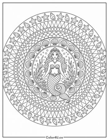 Mermaid Mandala coloring page
