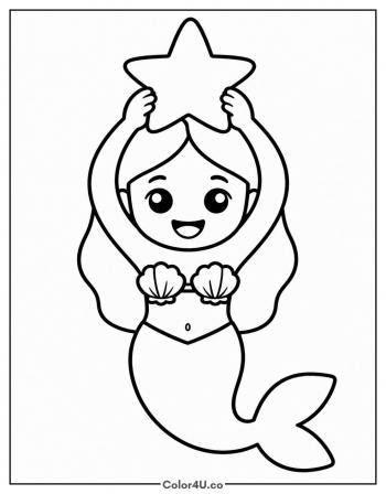 Mermaid Holding a Starfish coloring page