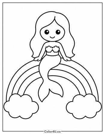 Mermaid on a Rainbow coloring page