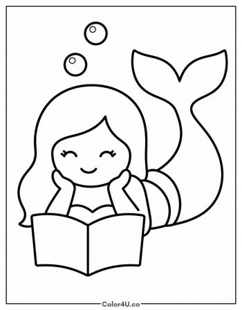 Mermaid Reading a Book coloring page