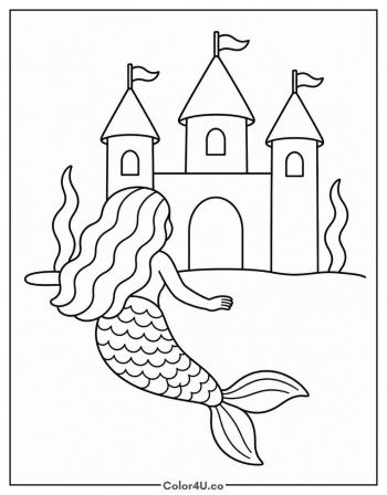 Mermaid at an Underwater Castle coloring page