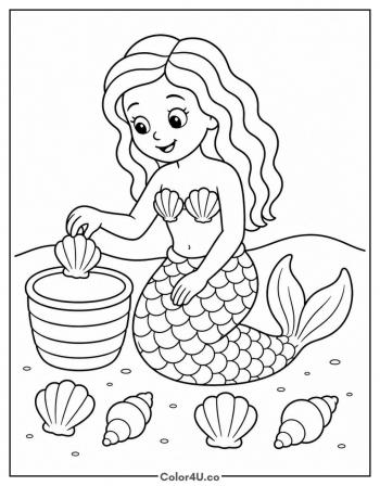 Mermaid Collecting Seashells coloring page