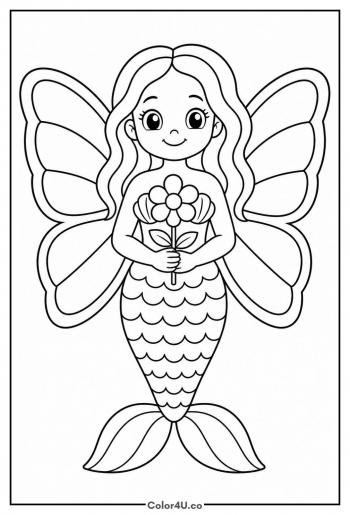 Mermaid with Butterfly Wings coloring page